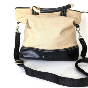 Nine & Co. by Nina West Cream and Black Canvas Tote with Adjustable Strap